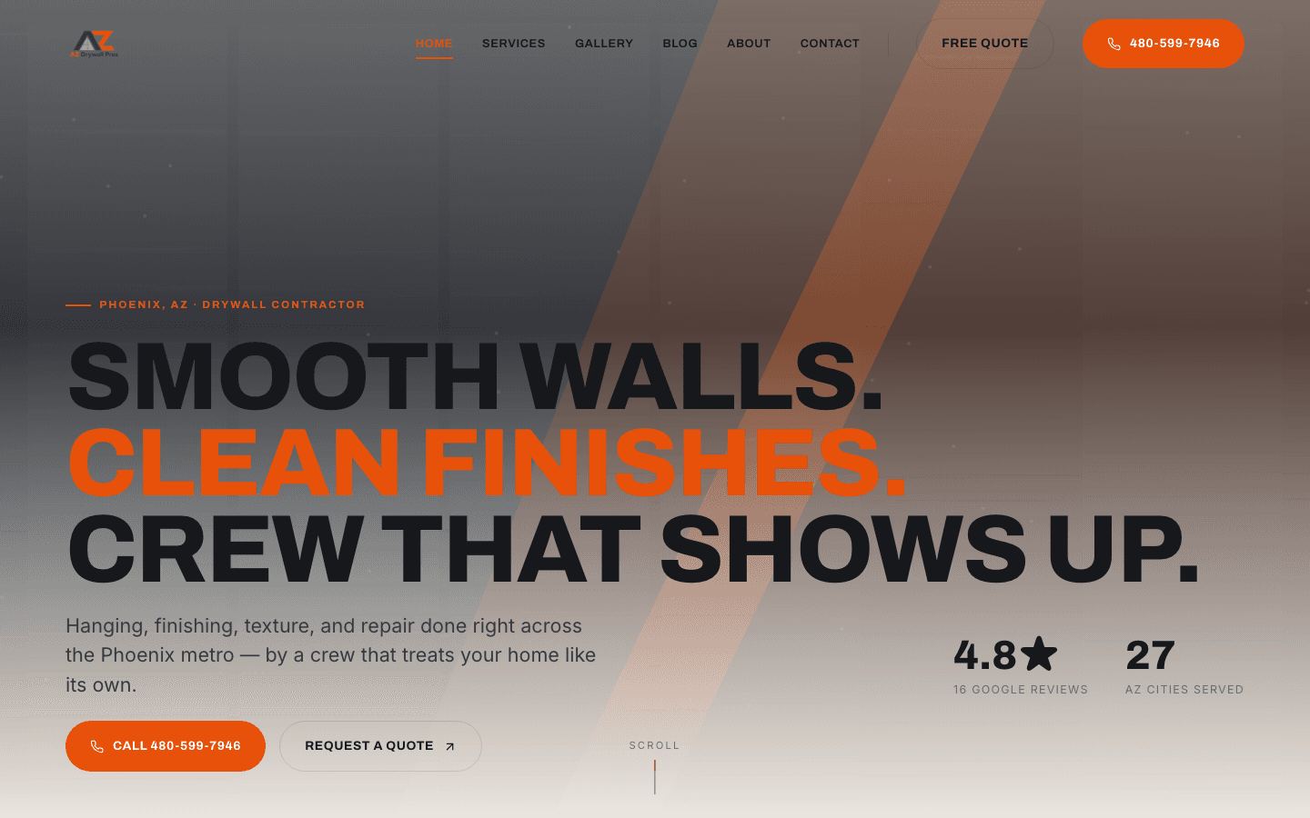 AZ Drywall Pros website, desktop