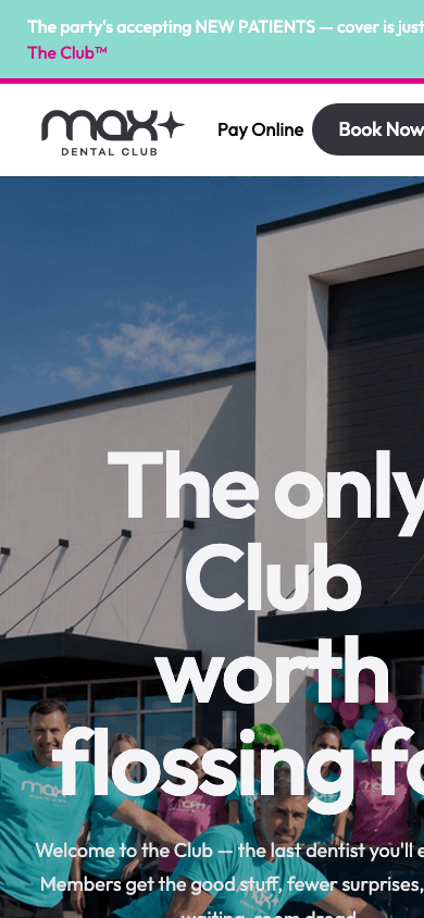 Max Dental Club website, mobile