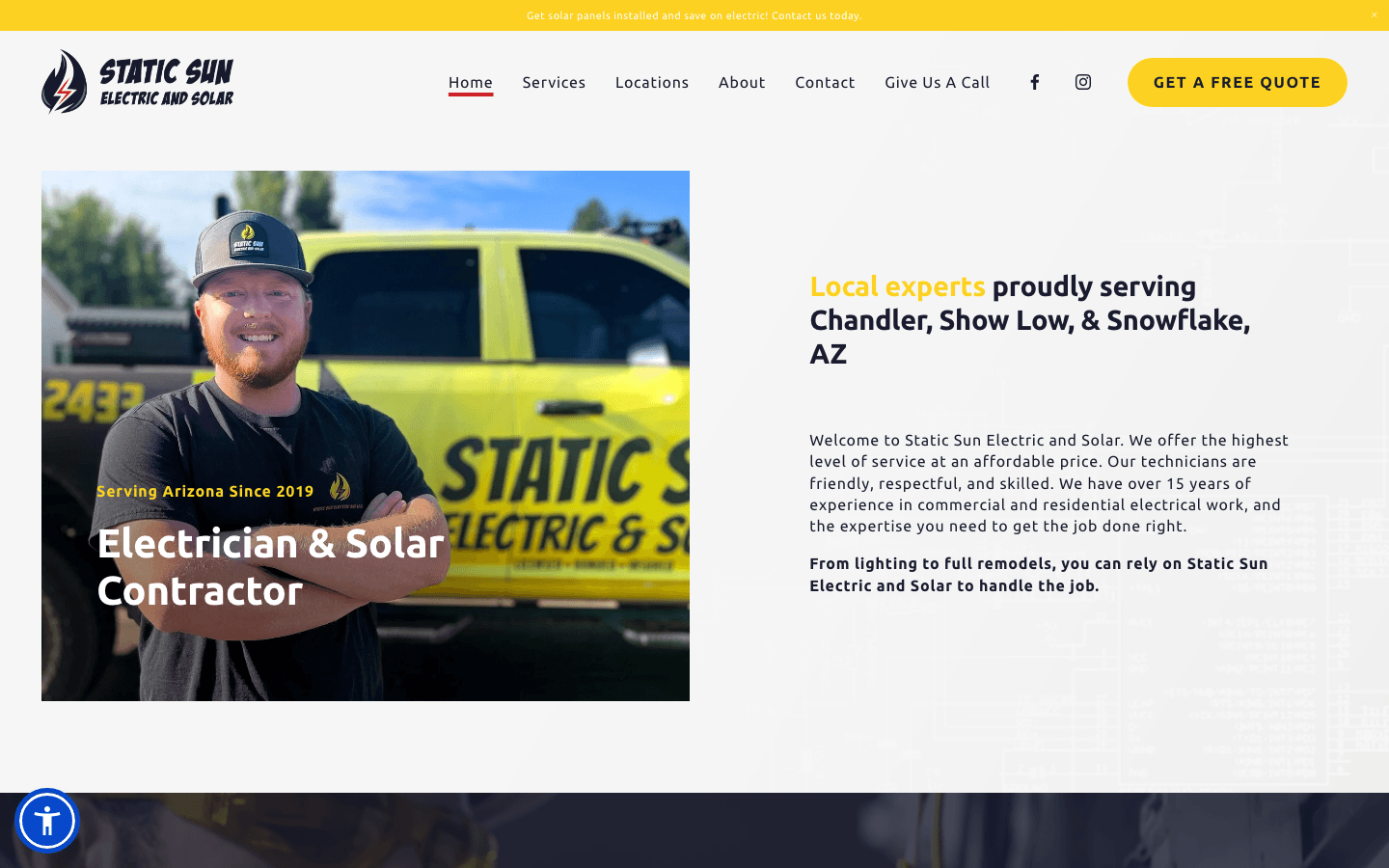 Static Sun Electric website, desktop