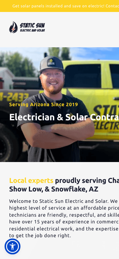 Static Sun Electric website, mobile
