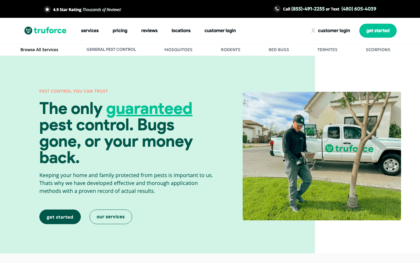 True Force Pest Control website, desktop