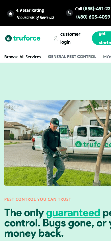 True Force Pest Control website, mobile